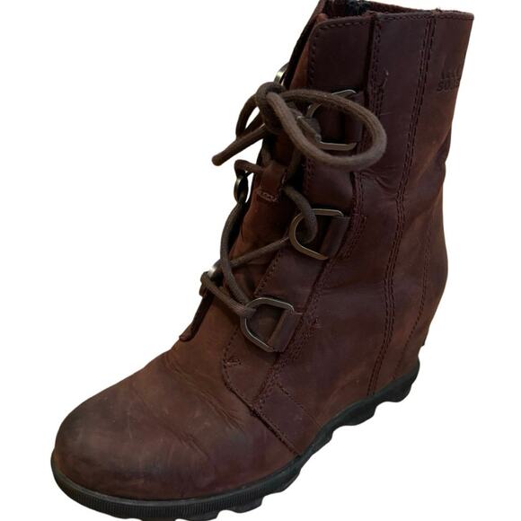SOREL Joan of Artic Woman's Pull On Lace Up Suede Wedge Boots Sz 6 Cattail shoes - Picture 1 of 8